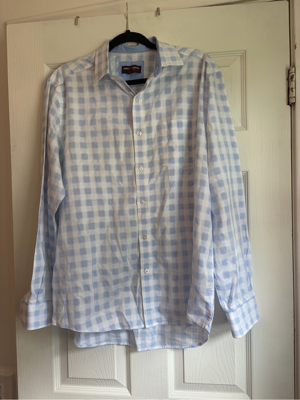 Johnston & Murphy Blue and White Checked Dress Shirt